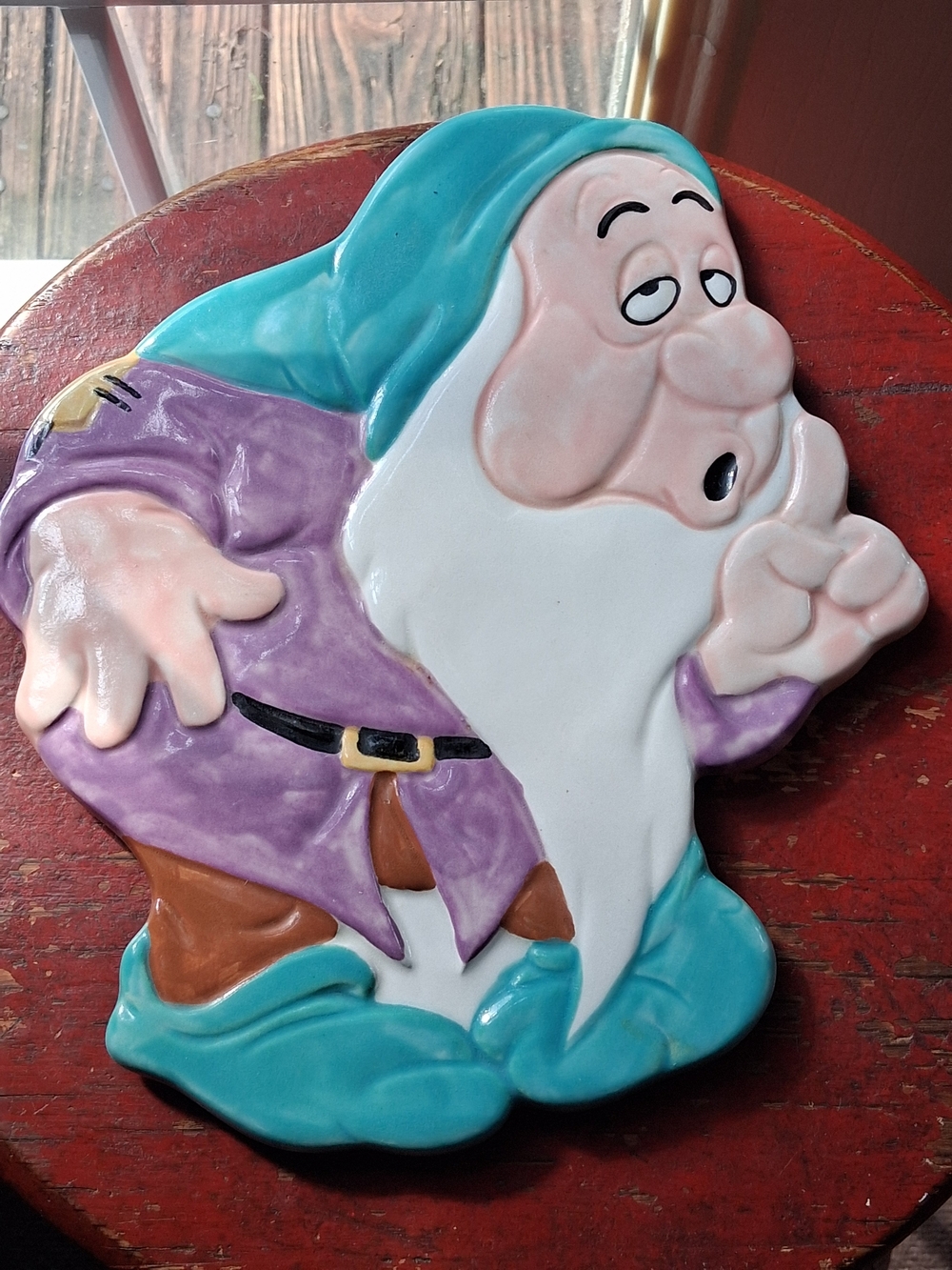 Disney Ceramic Sleepy Dwarf Trivet/Wall Decor in Turquoise, Purple, Brown
